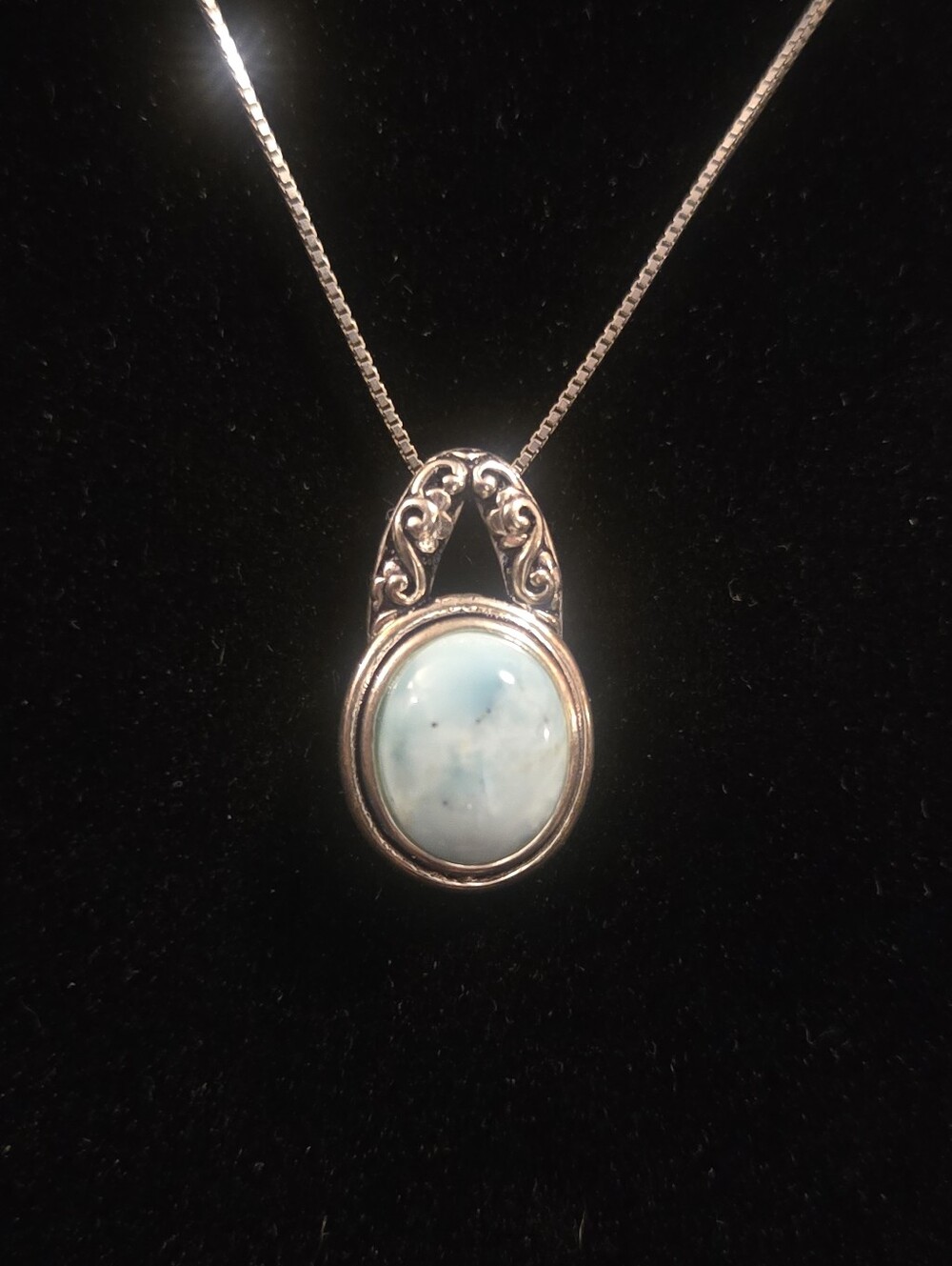 Vintage BBJ Sterling Silver 925 Larimar Filigree Pendant 925 NTC Chain Necklace
